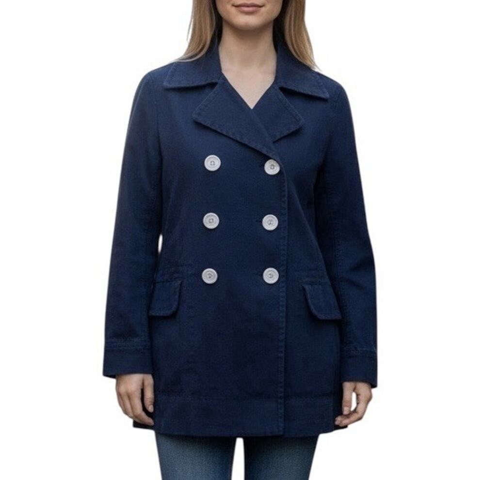 J. Crew Heavyweight Blue Double Breasted Cotton Twill Preppy Peacoat Size 00